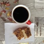 Toast, black coffee, the floral cloth
