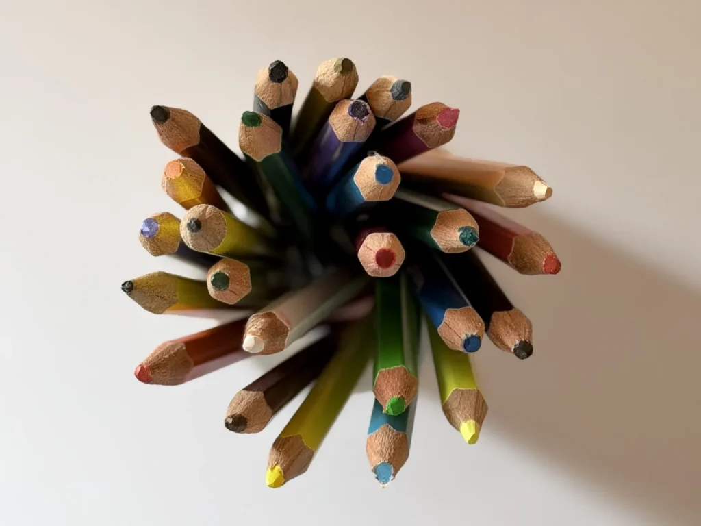 Colour pencils, points up